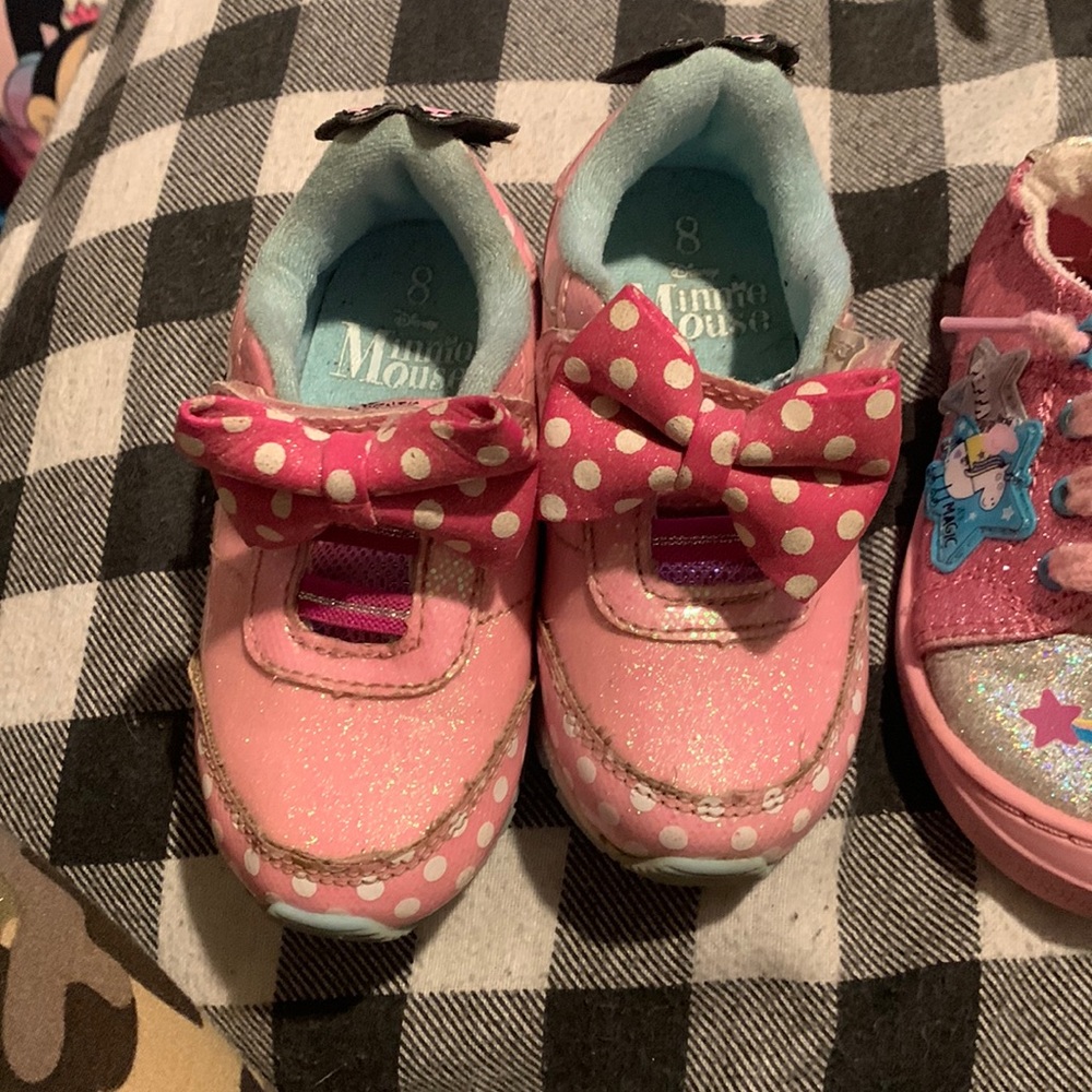 Three pair of barley worn kids shoes   My little girl grew so fast